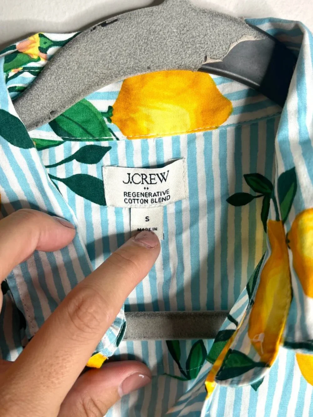J. Crew Puff-Sleeve Button-Up Top Lemon Print Coastal Summer Vacation Sz S